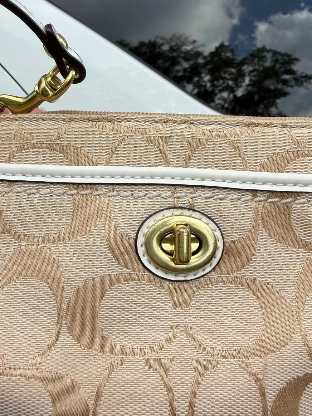 Coach Beige Signature Canvas Wristlet with Turnlock